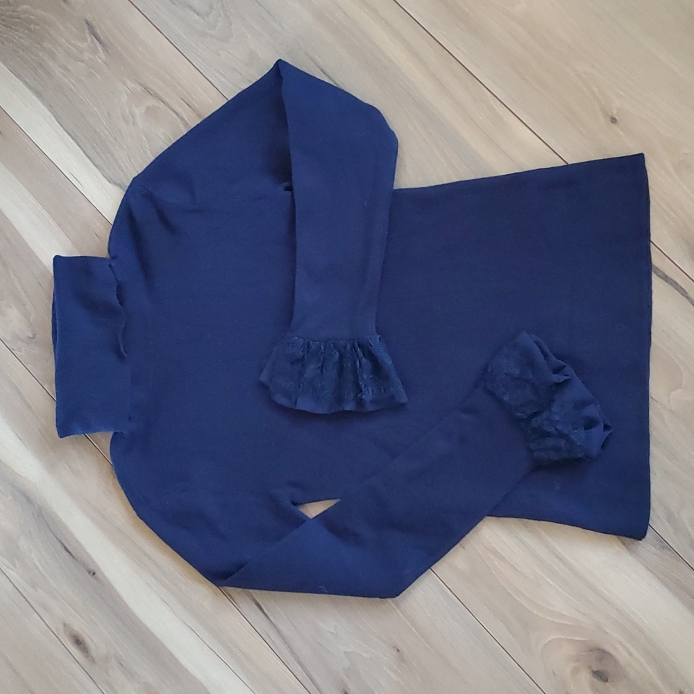 Soft Surroundings Navy Turtleneck Embellished cuffs with buttons and ruffles